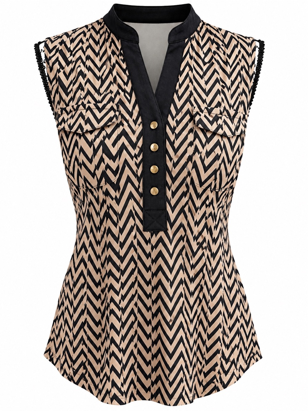 Robert Louis Black and Beige Chevron Sleeveless Blouse